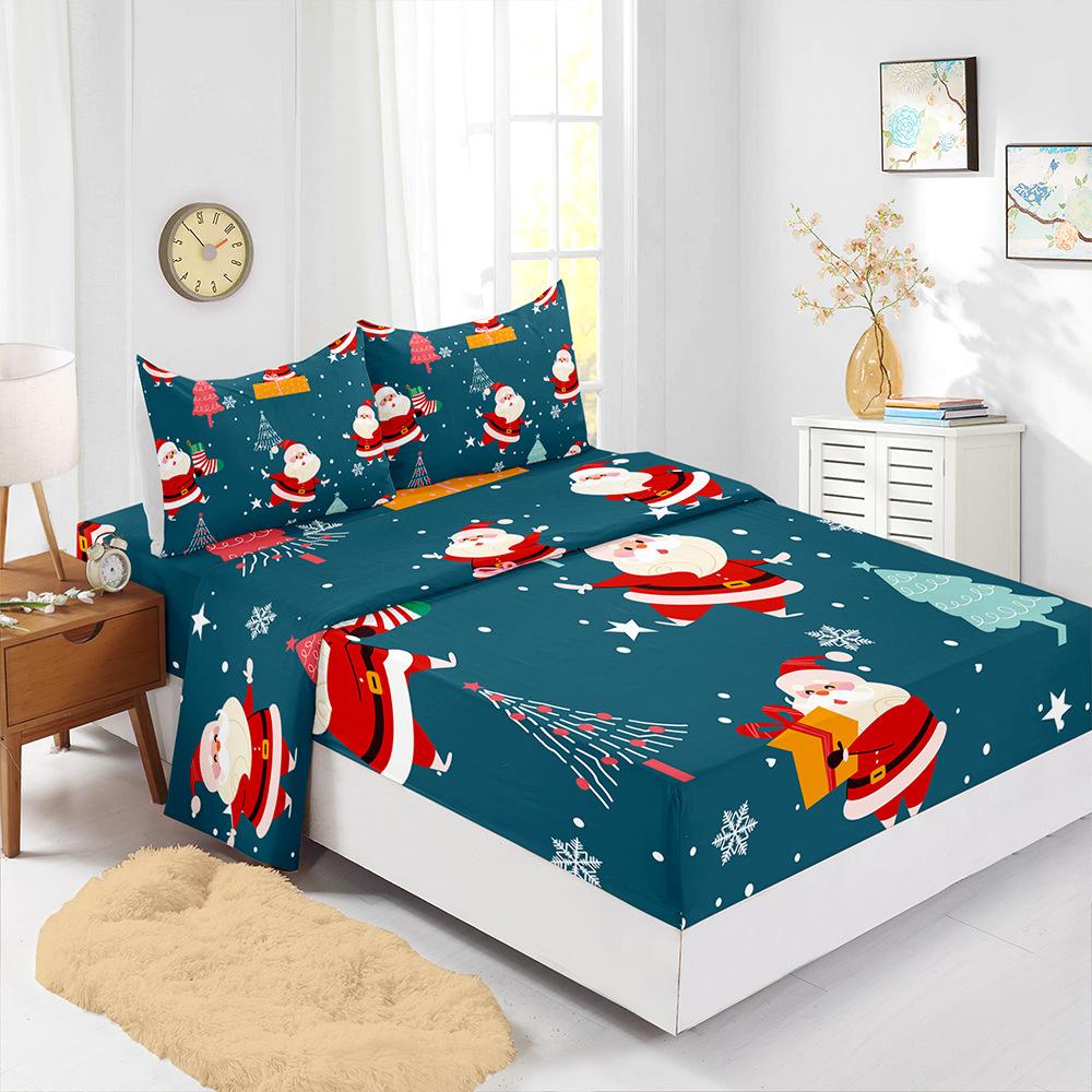 Four-Piece Mattress Set Christmas 3D Digital Printing Kit Mattress Protective Cover
