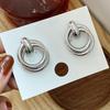 Double Layer Round Circle Dangle Earrings for Women Vintage Simple European Golden Metal Drop Earrings Geometry Zircon Gift