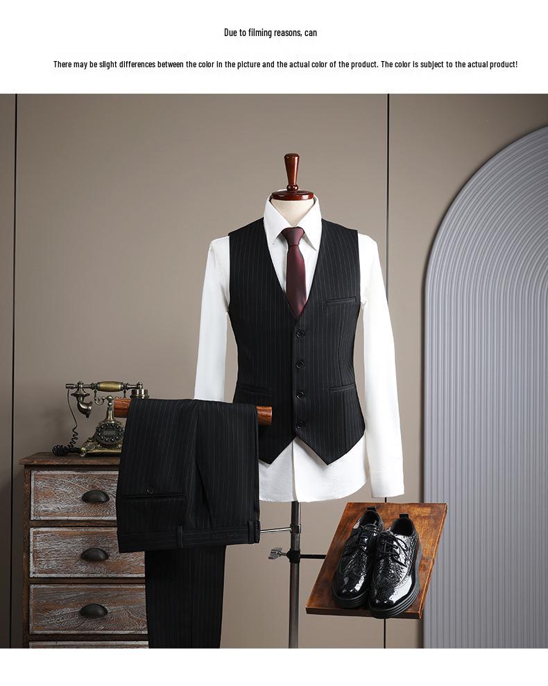 Men's High-End Double-Breasted Striped Slim-Fit Wedding & Business Suit Set