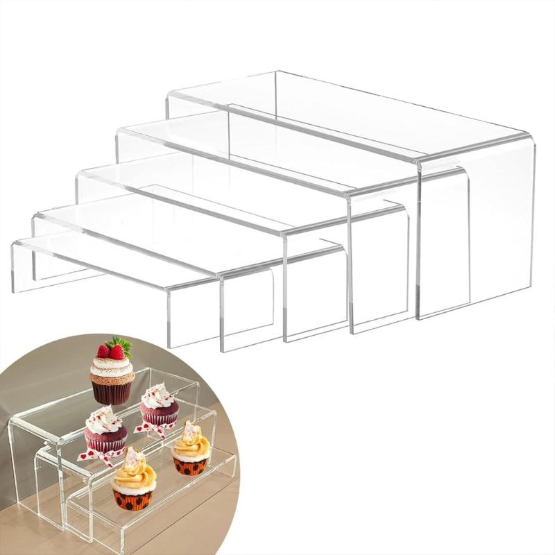 Pack of 5 Acrylic Display Risers Stand Large Clear Shelves Racks for Cupcake Figures Toy Collectibles Perfume and More