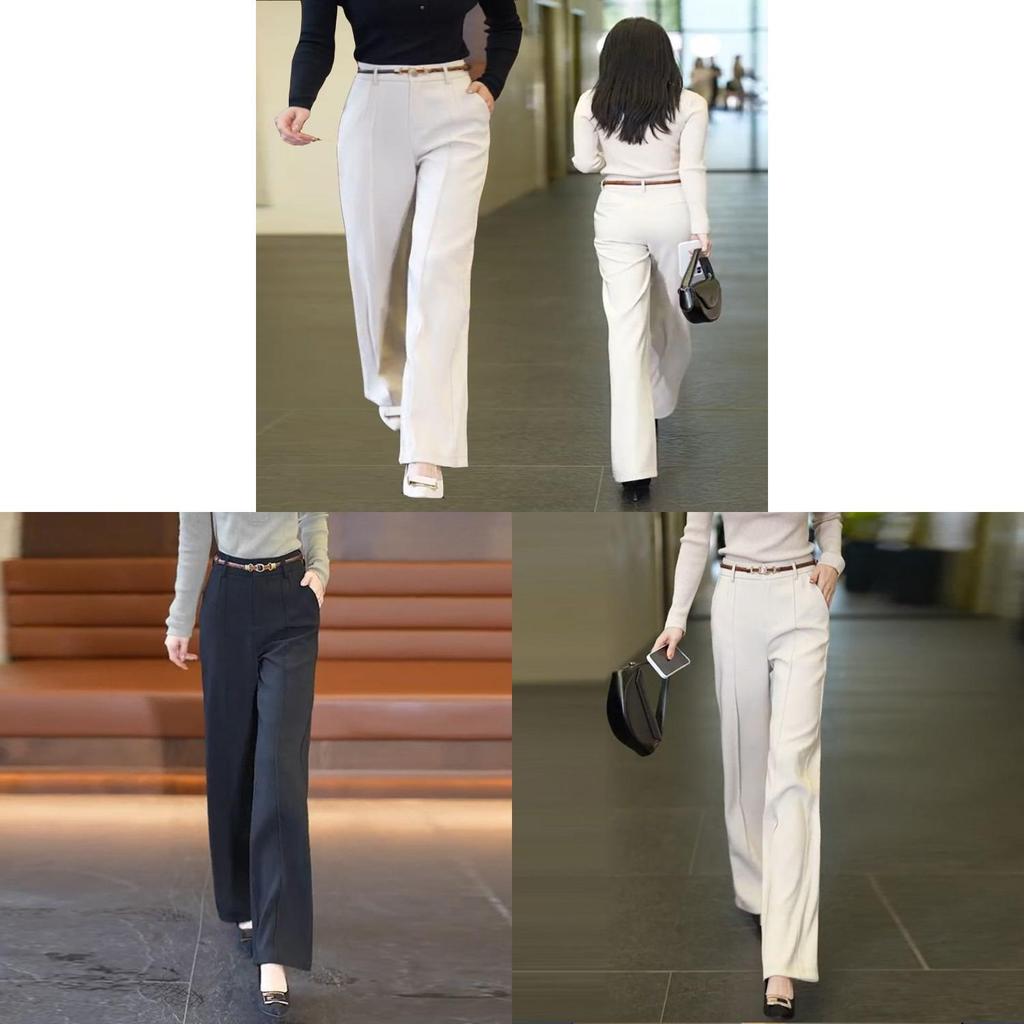 Womens Wide Leg Trousers With Wool Fabric High Waist Loose Fit For Casual Spring Wear