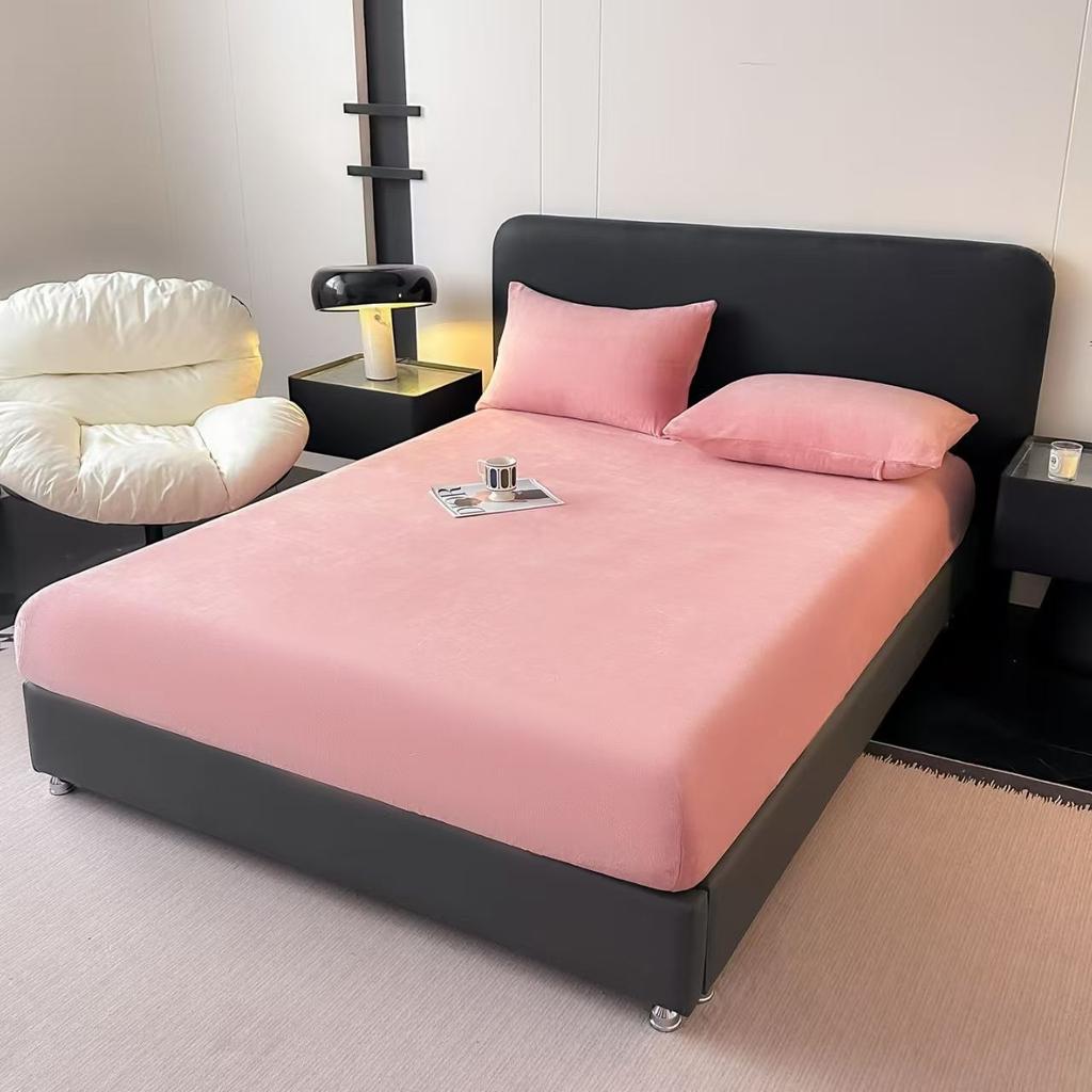 Winter Warm Coral Fleece Fitted Sheet Elastic Mattress Cover Couple Thick Bed Linens Luxury Double Bed King Size 150x200