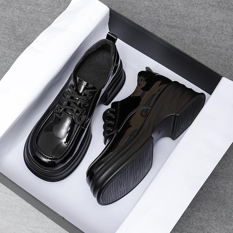 2025 Autumn Women's British Style Patent Leather Platform Loafers with High Heels