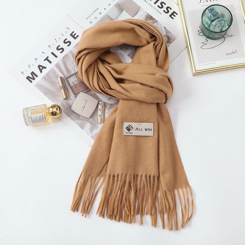 Wool Scarf Women's Winter Premium Thick Solid Color Scarf Versatile New Autumn and Winter White Cashmere Scarf