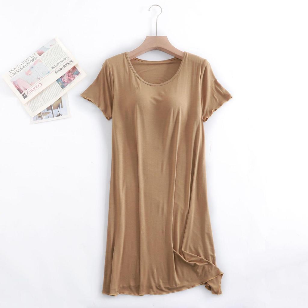 Modal With Chest Pads, Short-Sleeved Nightdresses, Pajamas, No Bras, Thin Plus-Size Ruffled Dresses, Women'S Summer Loungewear