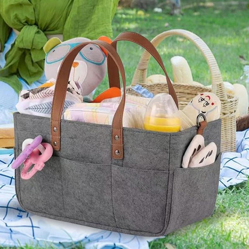 Felt Storage Bins Large Portable Market Basket With Shoulder Strap Home & Kitchen Organization For Foraging Food Family Picnic
