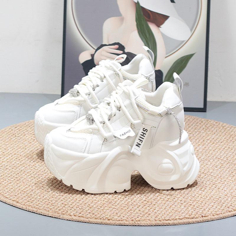 Fashion 12CM Genuine Leather Flats Lace Up Fashion Women Spring Autumn Platform Wedge Flats Shoes Chunky Sneaker Vulcanize