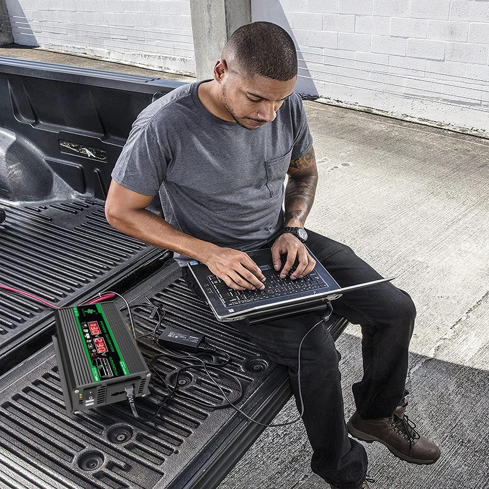 4000W Car Van Power Inverter Modified DC 12V To AC 110V/220V Charger Converter 2 USB with LED Display