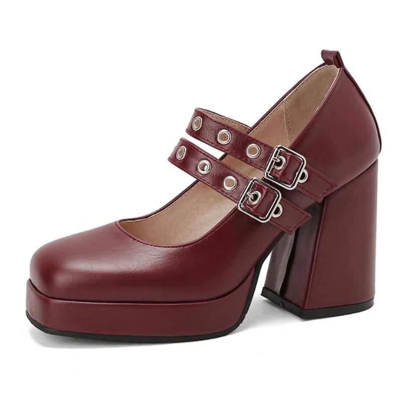 

Сексуальные женские туфли на высоком каблуке Мэри Джейн Модные туфли с ремешком Черные Телесные на блочном каблуке Вечерние Свадебные туфли Женские туфли-лодочки для платья 2025 Новинка 39 вино красного