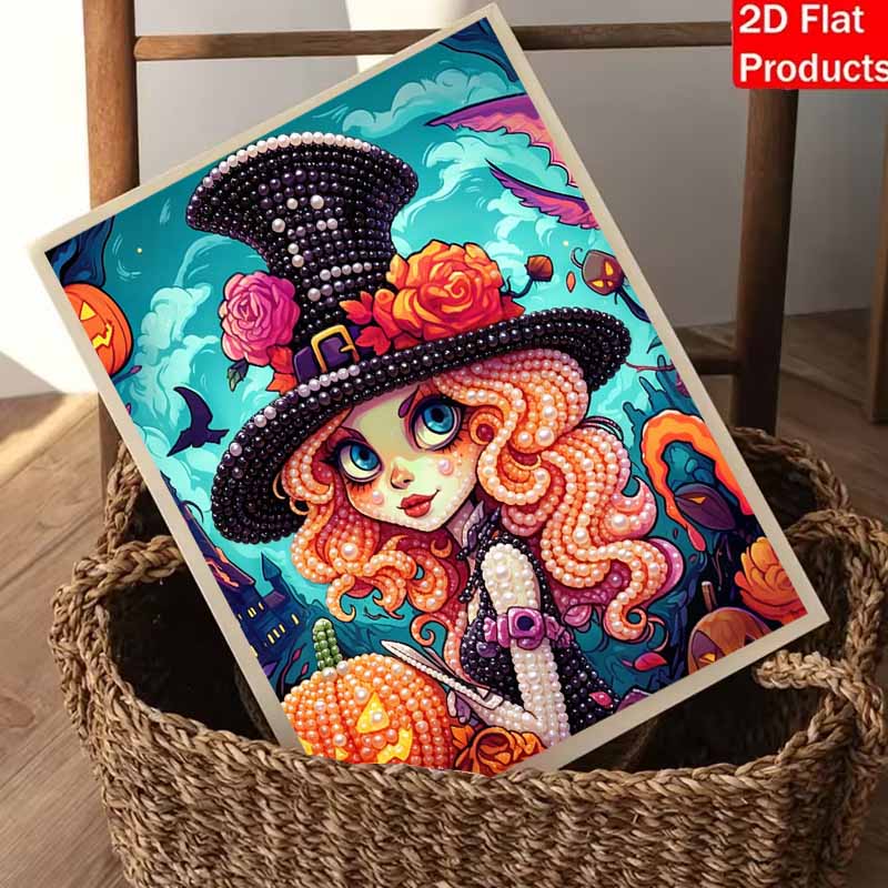 Halloween pearl painting art full pearl pumpkin witch handmade diy home decorations