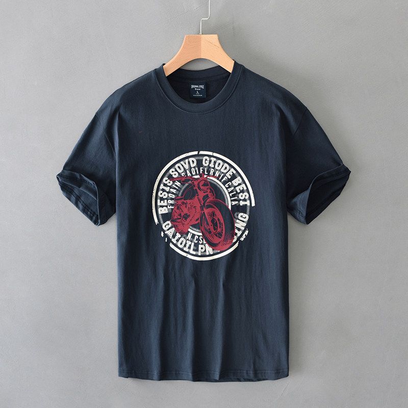 2025 Summer American Short Sleeve T-Shirt Men Heavy Weight Pure Cotton Fashion Brand Printing Parka Loose Crew Neck Half Sleeve T-shirt