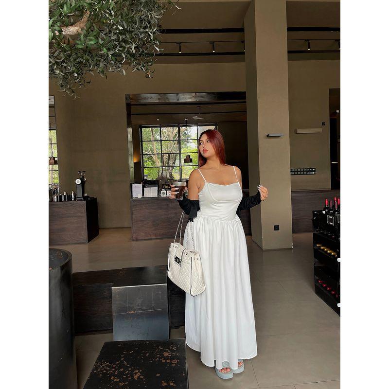 Brother Nan Loose-Fit Sexy Sexy Sling Dress Women's Plus Size Plus Size Ladies Summer New Arrival Tight Waist Slim Looking White Dress