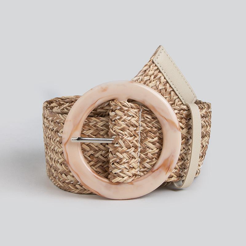 Boho Belt Women's Braided Non-supported Pp Grass Belt Natural Vacation Wide Women's Belt