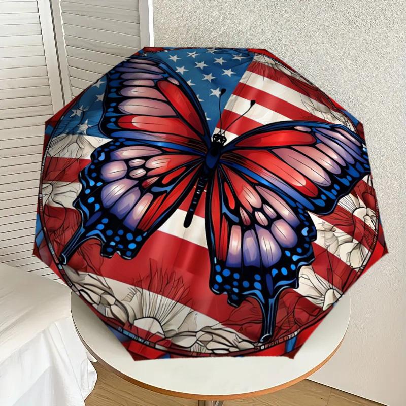 

1pc American Flag Butterfly Design Umbrella with Plastic Handle,Suitable for All Seasons Home Travel Outdoor UmbrellaDD781