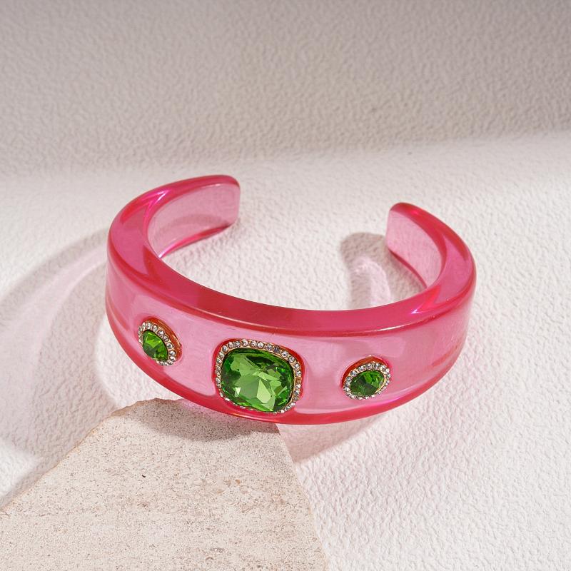 1Pcs Personalized Colorful Clear Cuff Bangle Jewelry Sweet Geometric C-Shaped Resin Open Bracelet For Women