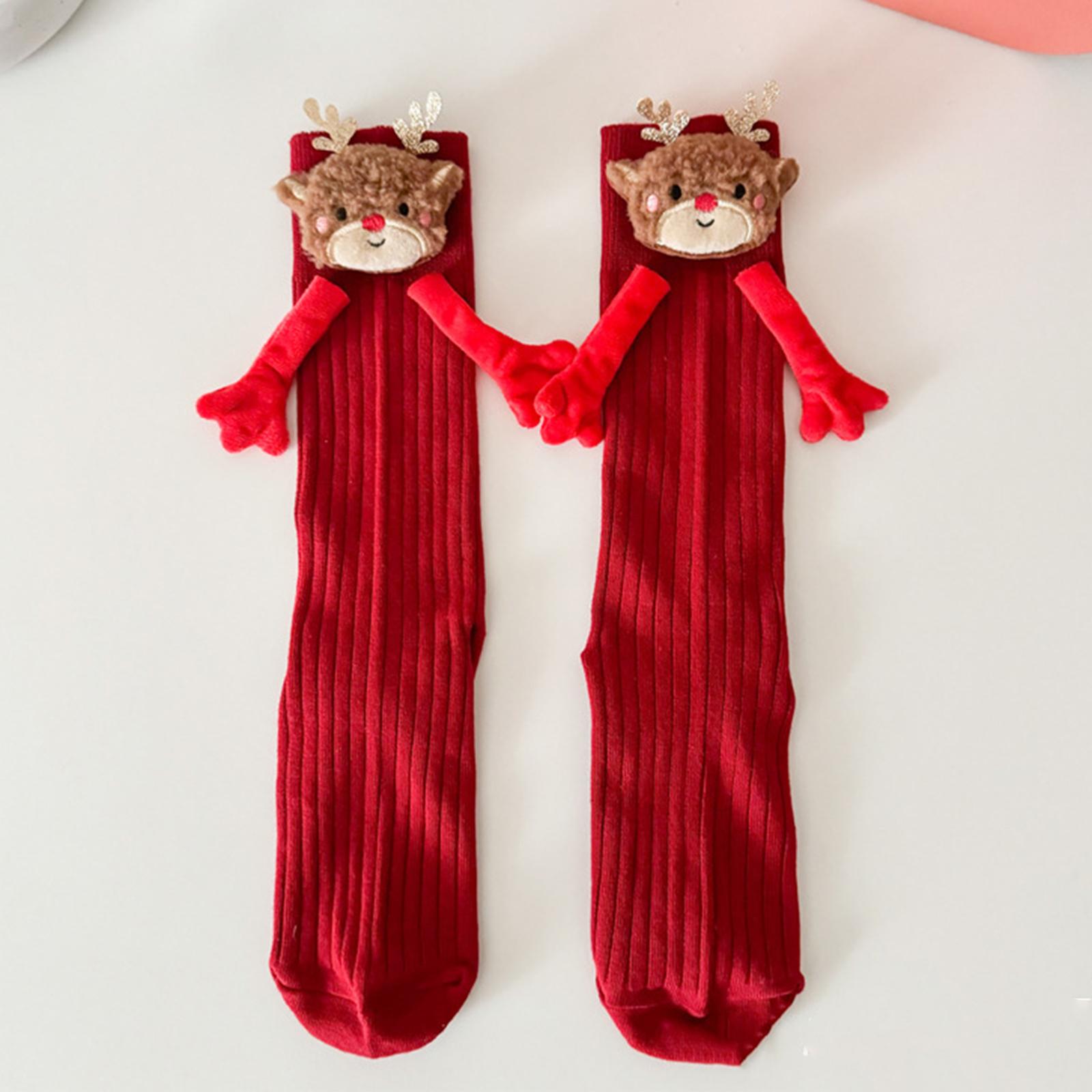 

Женские рождественские носки, носки средней длины, мультяшные «Рука в руке», магнитные носки One Size