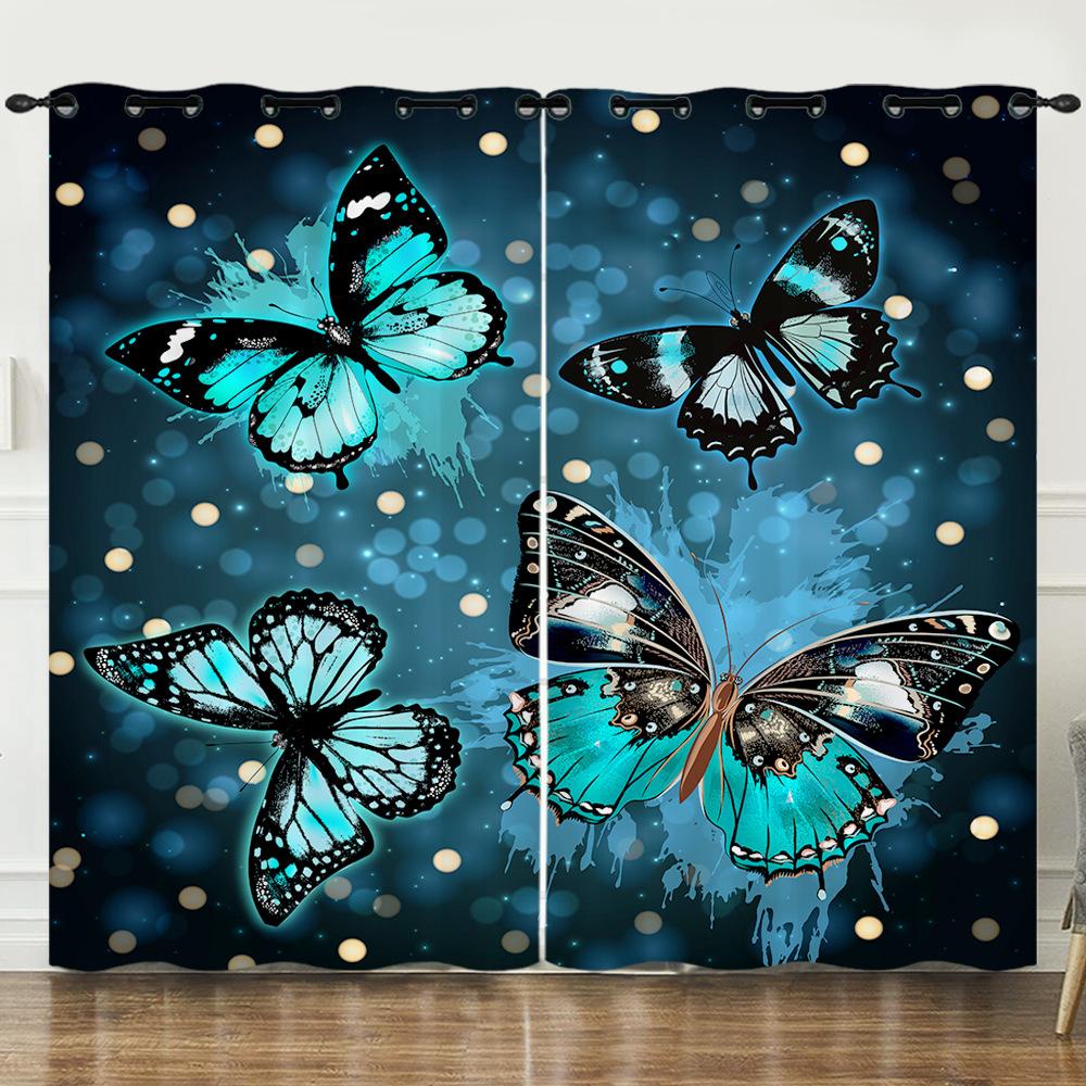 Curtain Butterfly Dark Curtain 3D Digital Printing Sunshade Bedroom No Punching