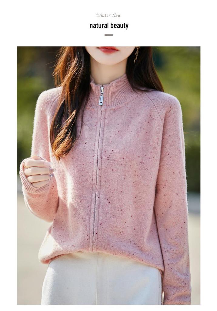Women's Wool Polka Dot Knit Cardigan - 2025 Autumn/Winter Retro Style Loose Sweater Coat