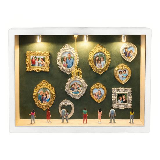 

DIY Мини-музей Силуэтная коробка с маленькими рамками Фигурка Свет Персонализированная фоторамка Шкатулка для теней Декор на годовщину Свадьбу День рождения D