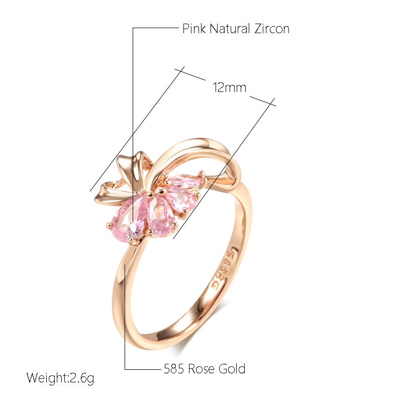 Pink Natural Zircon Ring For Women Trendy  Rose Gold Color Vintage Wedding Party Fine Daily Jewelry