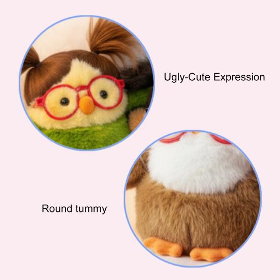 Funny Bird Plush Toy Cute Fat Parrot Sparrow with Glasses & Hair Mini Palm-sized Stuffed Animal for Stress Relief Desk Decor And Gift
