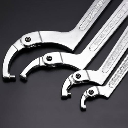 Adjustable Hook Wrench, Pin Wrench, C-Shaped Spanner, Hand Tool for Motorcycles (Round Head, Fits 19-51mm)