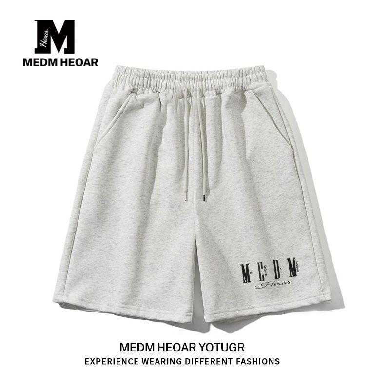 

Medm Heoar American National Fashion Brand Men s Shorts Summer Hip-hop Casual Cropped Pants Loose Sweat pants Sweatpants White Gray L