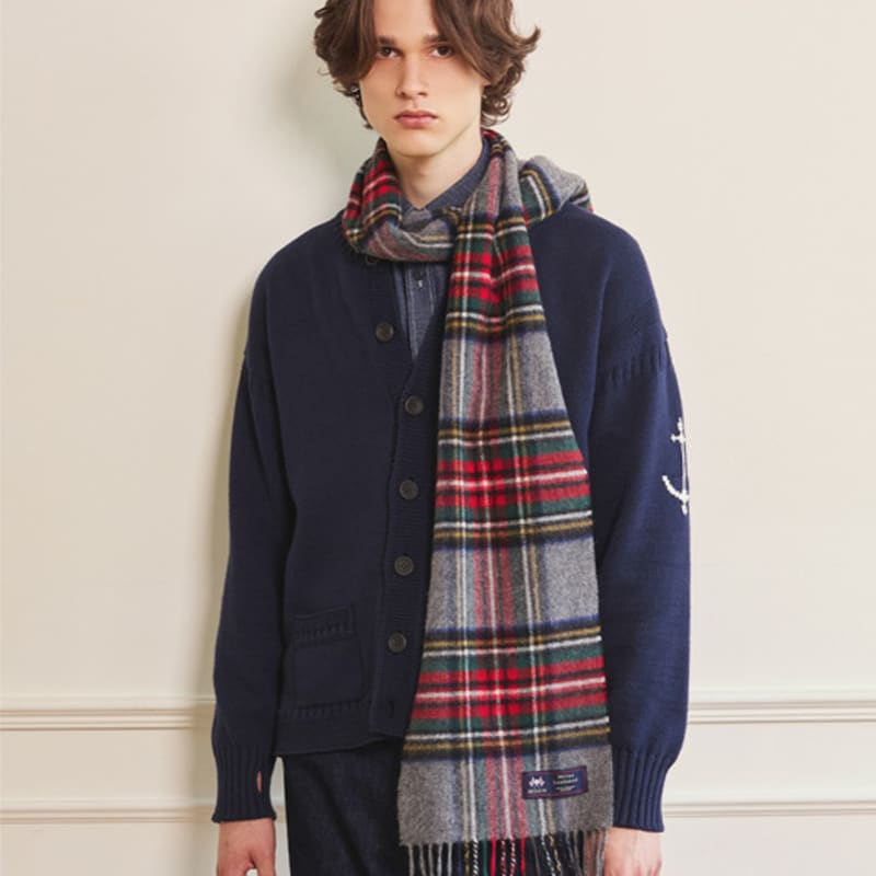 ABRAHAM MOON Merino Wool Muffler 25cm - Gray Stuart