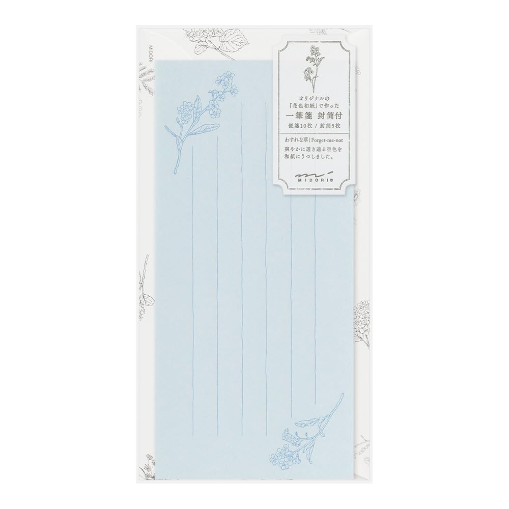 

Midori Note Paper with Floral Washi 89576006 Envelope, Paper, Blue,