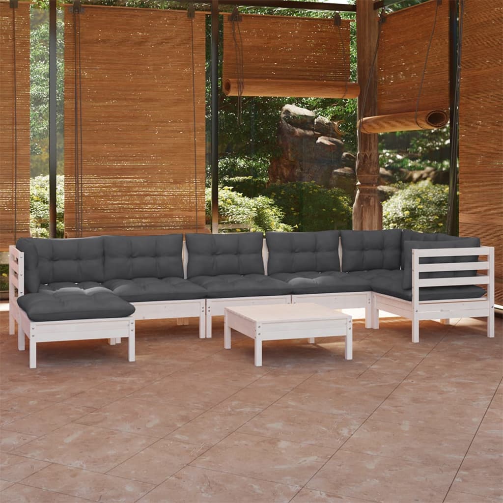 Vidaxl 8-Cz. Set da Giardino, Cuscini, Pino Bianco