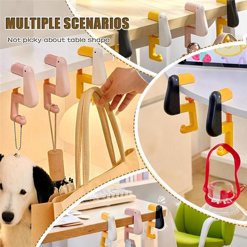 

A25F-No-Drill Purse Hanger, 6Pcs Duck Shaped Desk Hooks, Portable Non-Slip For Table Purse Hook