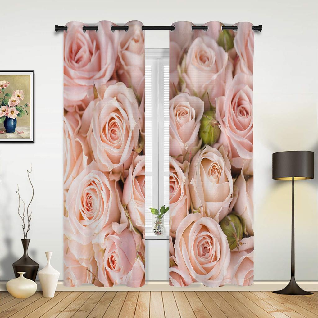 Rosen Rosa Blumen Fenster Vorhang Schlafzimmer Wohnzimmer Fenster Vorhänge Küche Dekoration Jalousien Vorhang