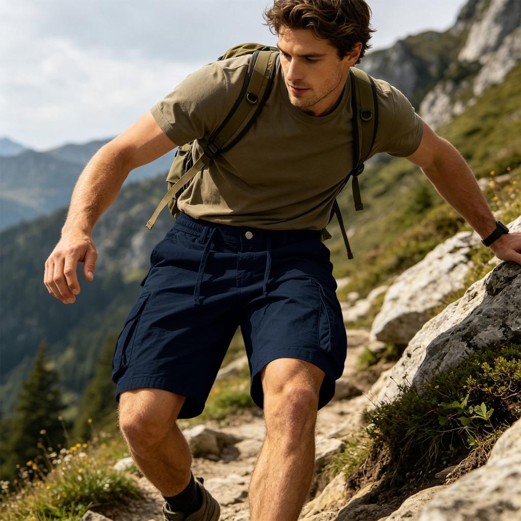 Men Cargo Shorts Relaxed Fit Drawstring Waist Multiple Pockets Lightweight Cotton Casual Outdoor Shorts