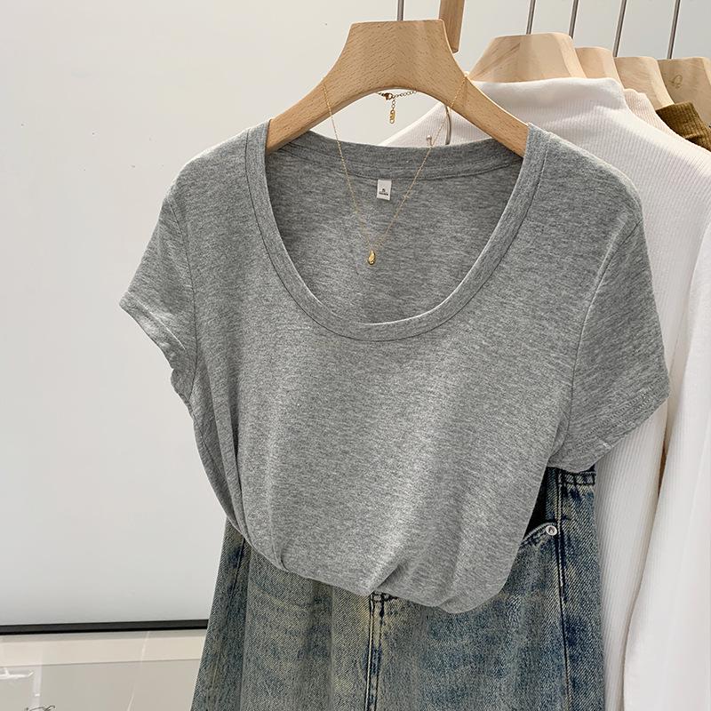 

Европейская летняя женская футболка свободного кроя с коротким рукавом в корейском стиле 2024 года Medium серый