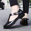 Fashion Plus Size 39-48 Men's Genuine Leather T-strap Mary Jane Flats High Quality Round Toe Soft Comfortable Daily Shoes for Woman