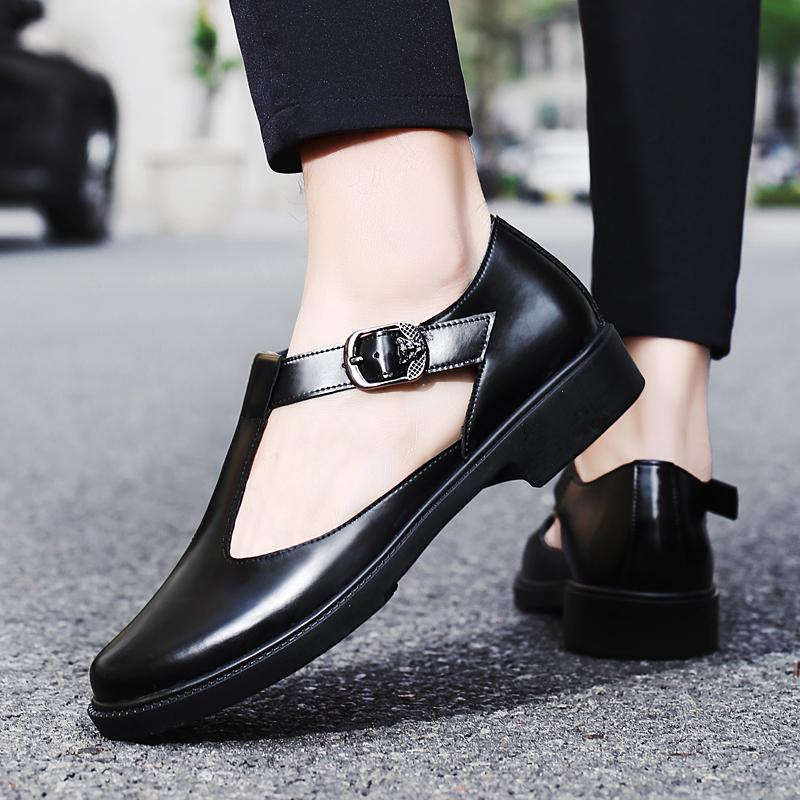 Fashion Plus Size 39-48 Men's Genuine Leather T-strap Mary Jane Flats High Quality Round Toe Soft Comfortable Daily Shoes for Woman