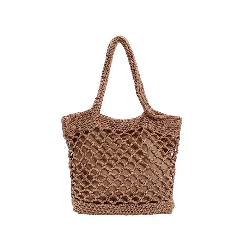 New Crochet Beach Handbag for Girls Summer Straw Rope Hollow Out Hand Woven Totes Bag Women Hollow Knitting Handbag