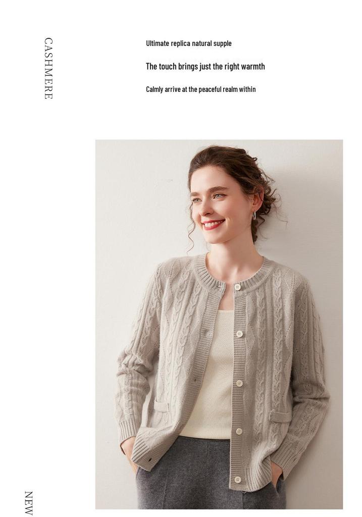 Women's Cashmere Round Neck Pullover - Loose Long Sleeve Knit for Autumn & Winter