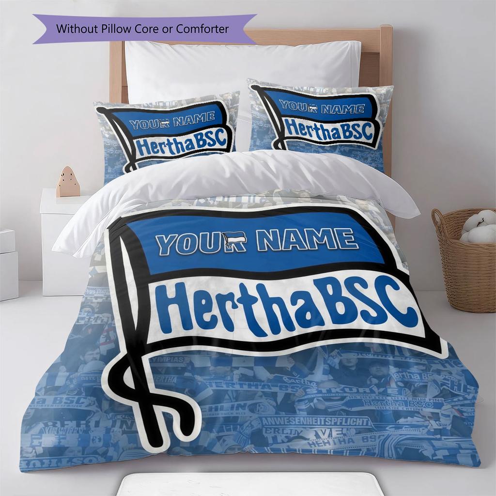 Hertha BSC Custom Name Pattern Bedding,Quilt Set Quilt Cover Pillowcase Home Birthday Gift(1 * Duvet Cover + 2 * Pillowcase, Without Core)