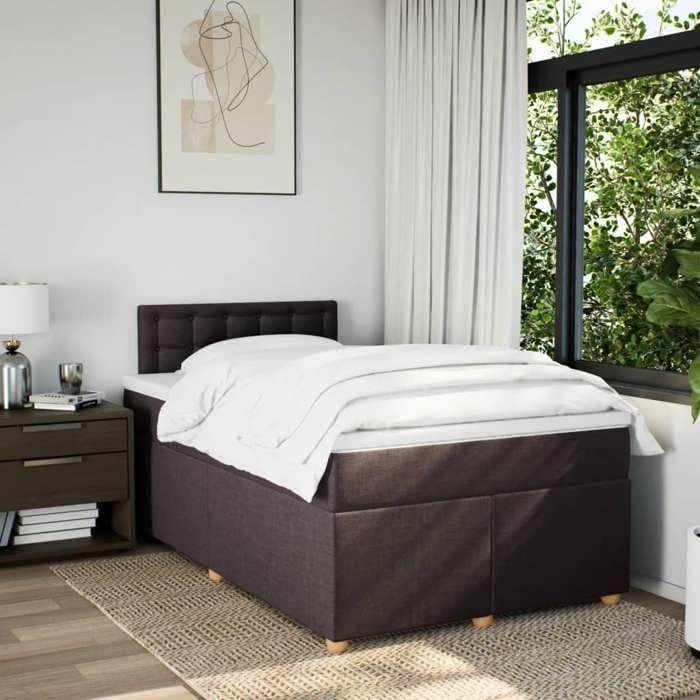 Exclusive House - Dark Brown Slatted Bed Base and Mattress 120x190cm Fabric