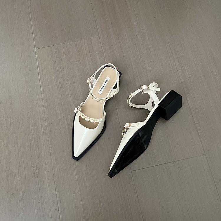 Fashion Empty Mary Jane leather shoes for women 2 one-line chain high heels summer wear pointed high heel sandals