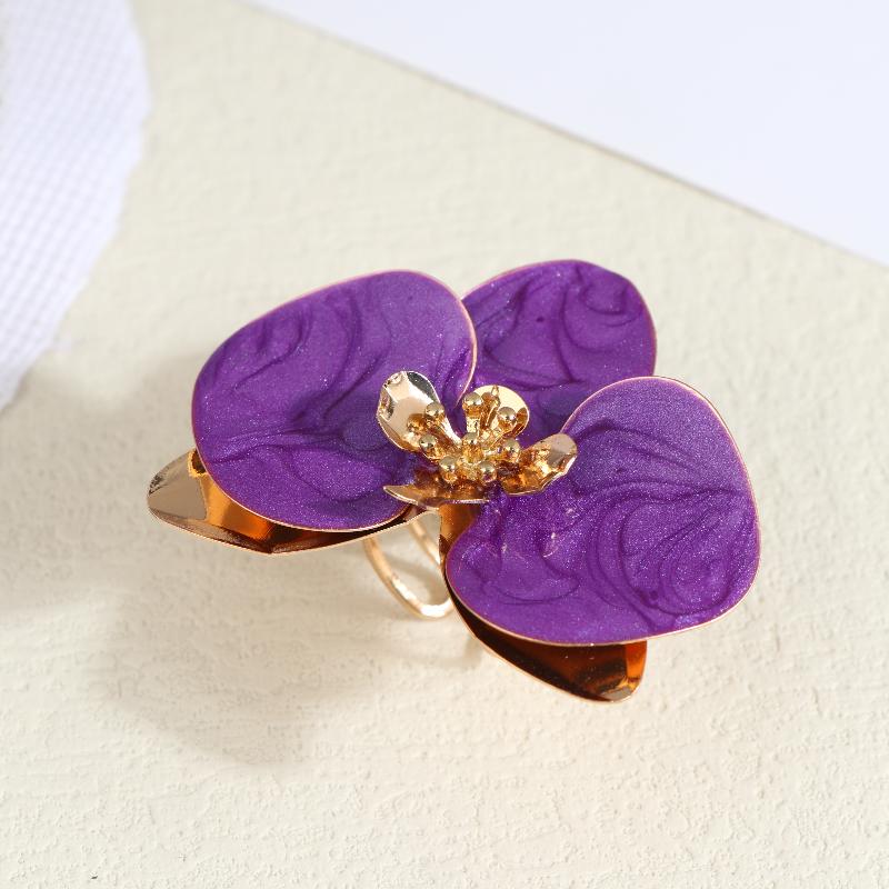 Exaggerated Metal Flower Ring For Women Dripping Oil Irregular Opening Adjustable Finger Jewelry Accessories