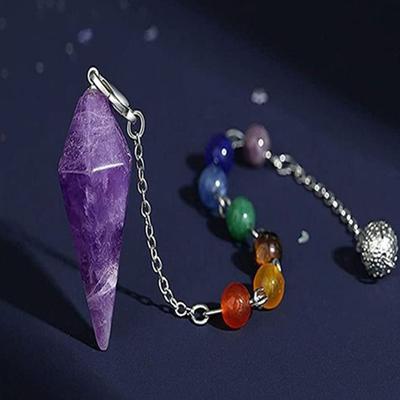 Natural Stone Crystal Pendulum 7 Chakra Crystal Pendulum Amethysts Rose Quartz Chakra Pendant Jewelry Accessories for Divination