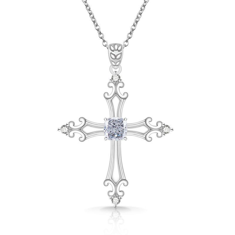 2026 Colored Treasure Ice Flower Cut Cross Necklace Plated with Real Gold Inlaid with High Carbon Diamond Pendant 45CM
