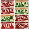 Artisian INDIA CHINA INDONESIAN License Plate Landmark State Metal Sign City Decorative Plaque Wall Decor Garage Bar Pub Club