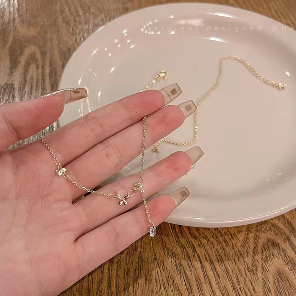 

Ожерелье-бабочка для женщин, симпатичное, блестящее, с цирконием, подвеска на ключицу золотой