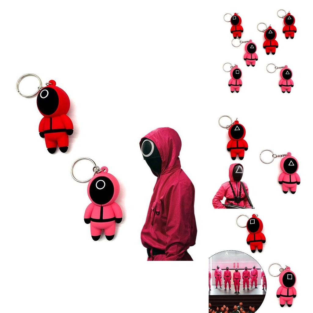 Stylish Squid Game Keychain Red Guard Staff Worker Figure Pendant For Fans
