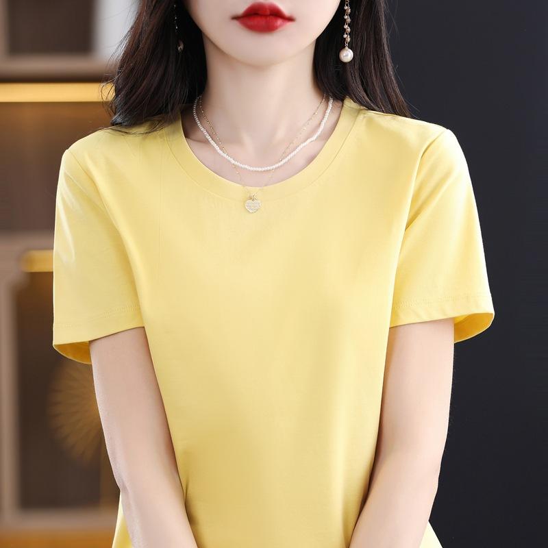 YYFS Damenmode, lässig, Sommer, Frühling, einfarbig, bedruckt, kurzärmelig, O-Ausschnitt, Blusen und Hemden