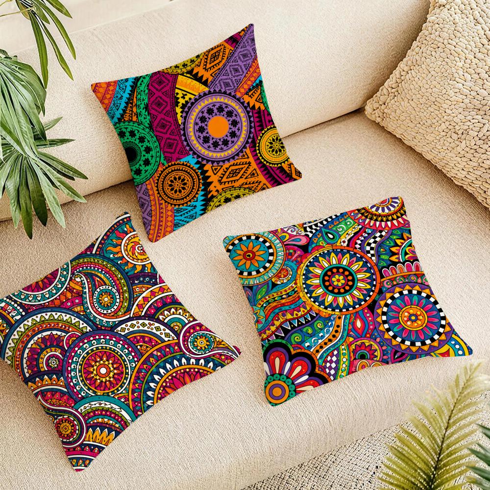 Colorful Vivid Circle Pattern Cushion Cover Durable Hypoallergenic Organic Linen Short Pillow Cover Washable