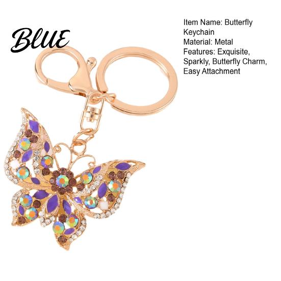 Rhinestone Keychain Butterfly Sparkly Charm with Keyring Dazzling Elegant Enamel